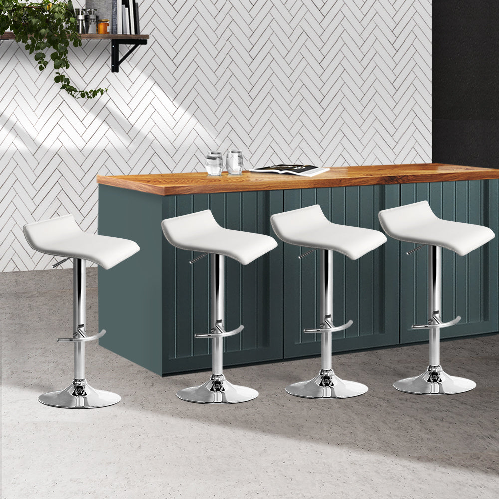 Artiss Set of 4 PU Leather Wave Style Bar Stools - White - Newstart Furniture