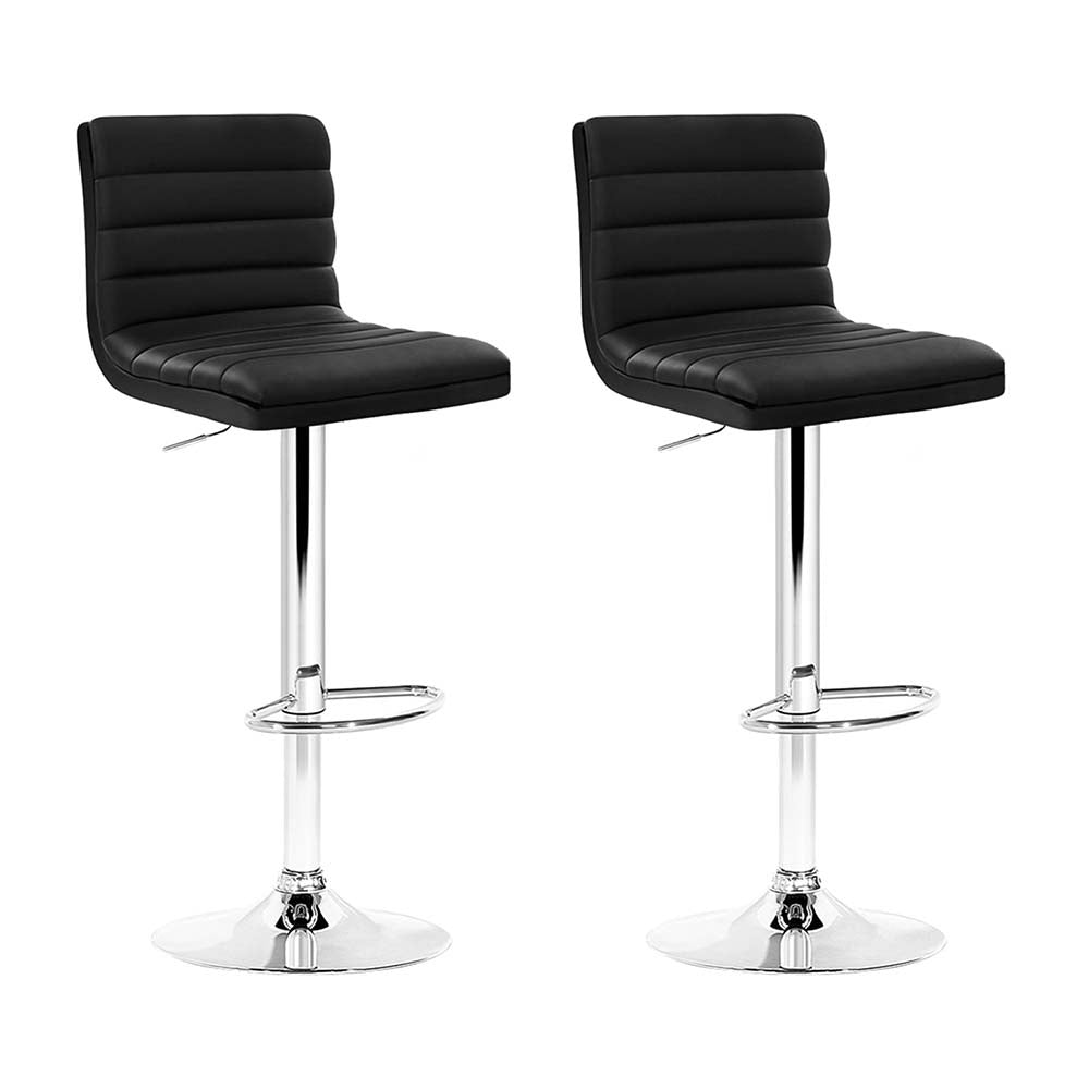 Artiss Set of 2 PU Leather Bar Stools Padded Line Style - Black - Newstart Furniture