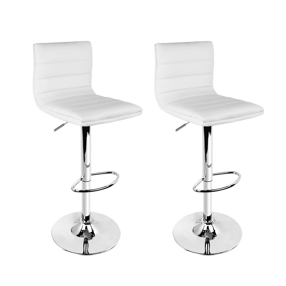 Artiss Set of 2 PU Leather Bar Stools Padded Line Style - White - Newstart Furniture