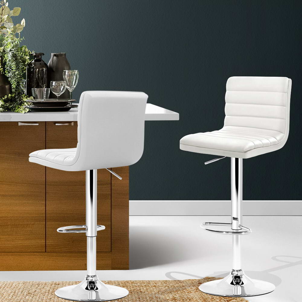 Artiss Set of 2 PU Leather Bar Stools Padded Line Style - White - Newstart Furniture