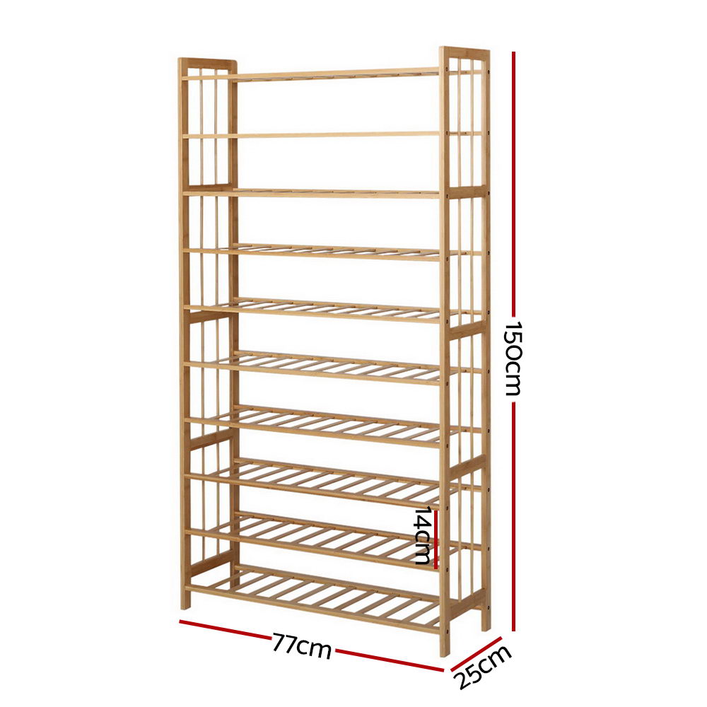 Artiss 10-Tier Bamboo Shoe Rack Wooden Shelf Stand Storage Organizer - Newstart Furniture