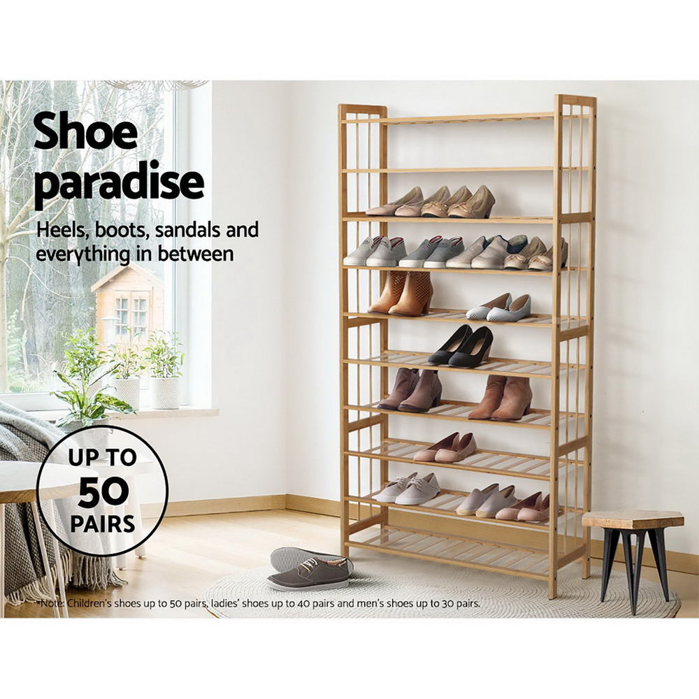 Artiss 10-Tier Bamboo Shoe Rack Wooden Shelf Stand Storage Organizer - Newstart Furniture