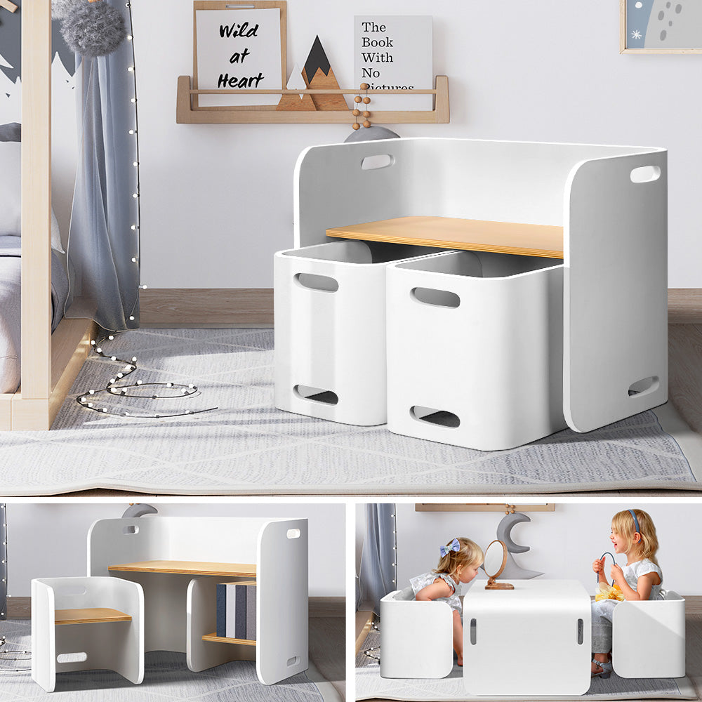 Keezi 3 PC Nordic Kids Table Chair Set White Desk Activity Compact Children - Newstart Furniture