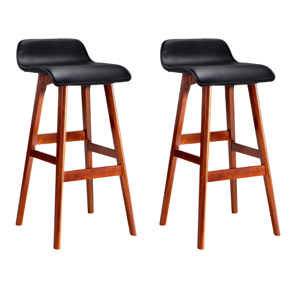 Artiss Set of 2 PU Leather Wood Wave Style Bar Stool - Black - Newstart Furniture