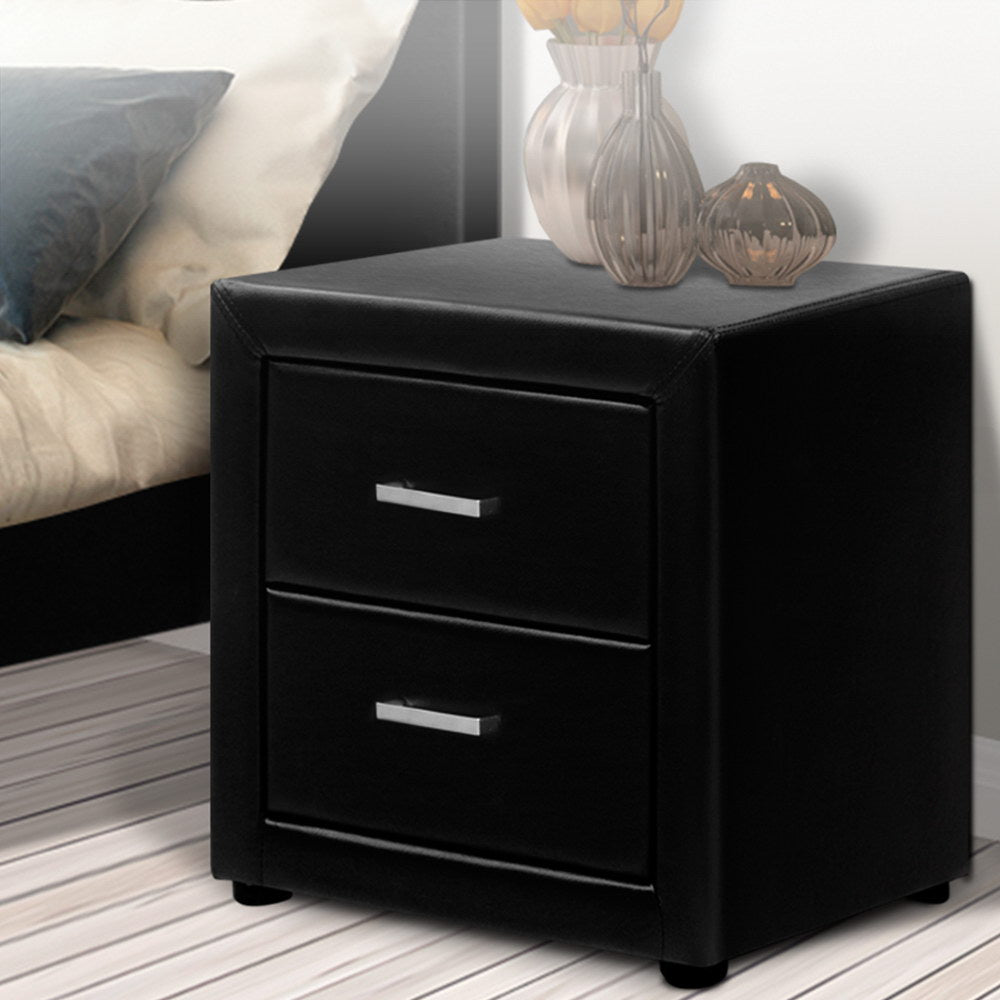 Artiss PVC Leather Bedside Table Black
