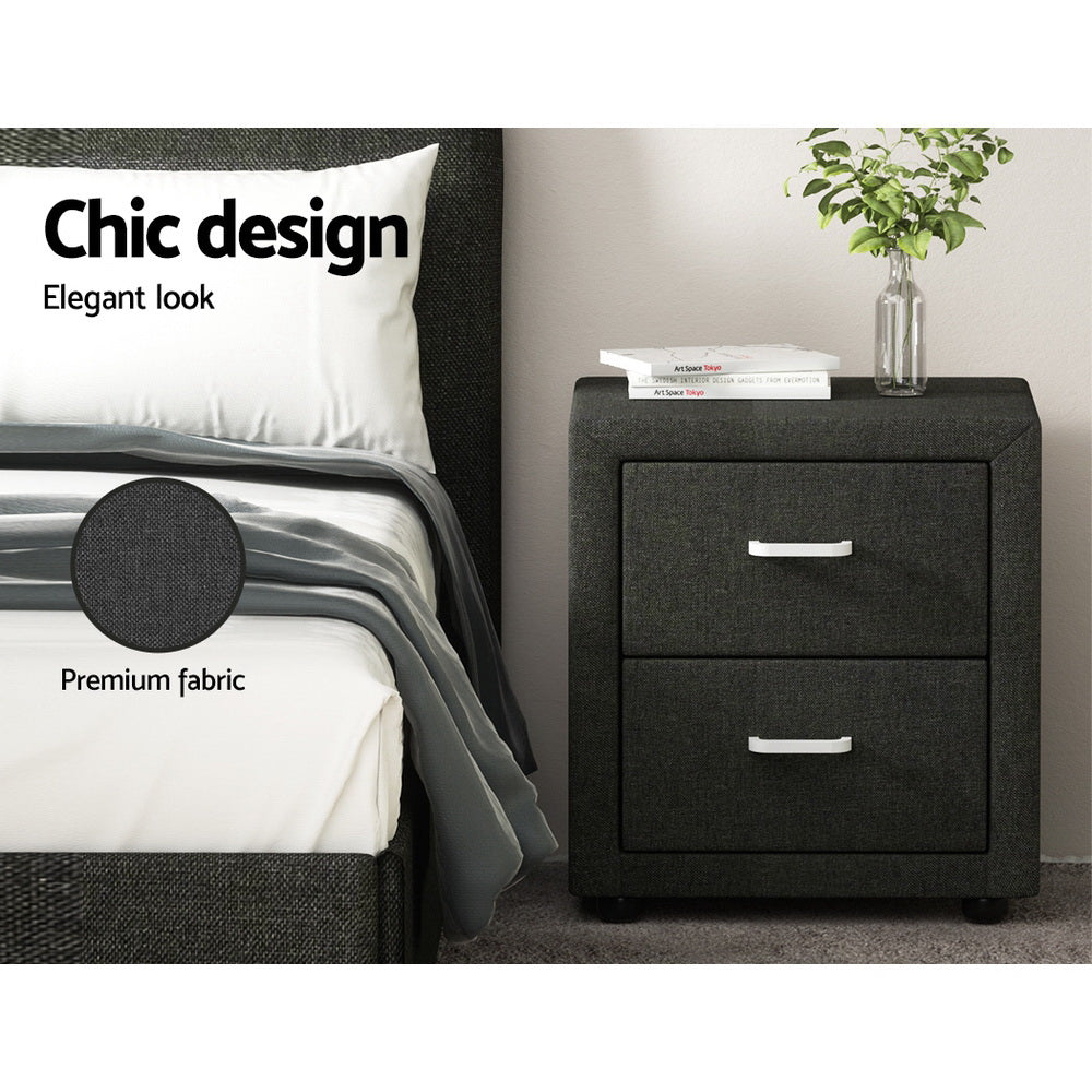 Artiss Fabric Bedside Table with 2 Drawers | Charcoal CADEN