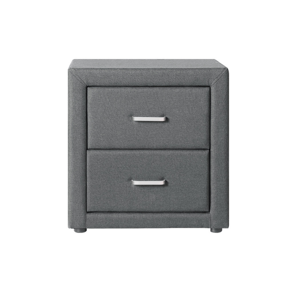 Artiss Grey Linen Bedside Table with 2 Drawers | CADEN