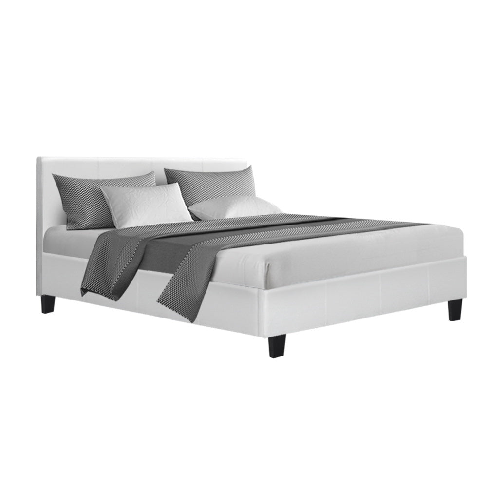 Artiss Neo Double Bed Frame in White Leather - Full View