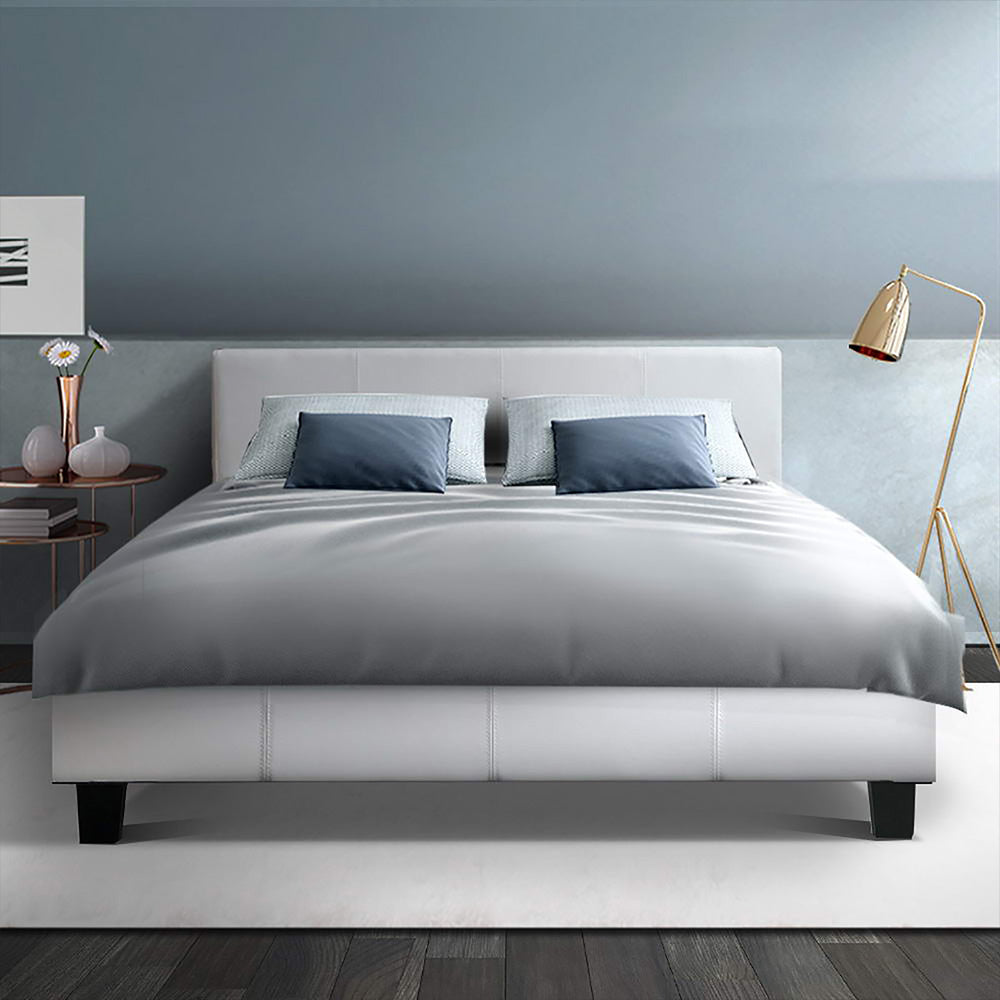 Buy Artiss Neo Double Bed - White Leather Texture Detail