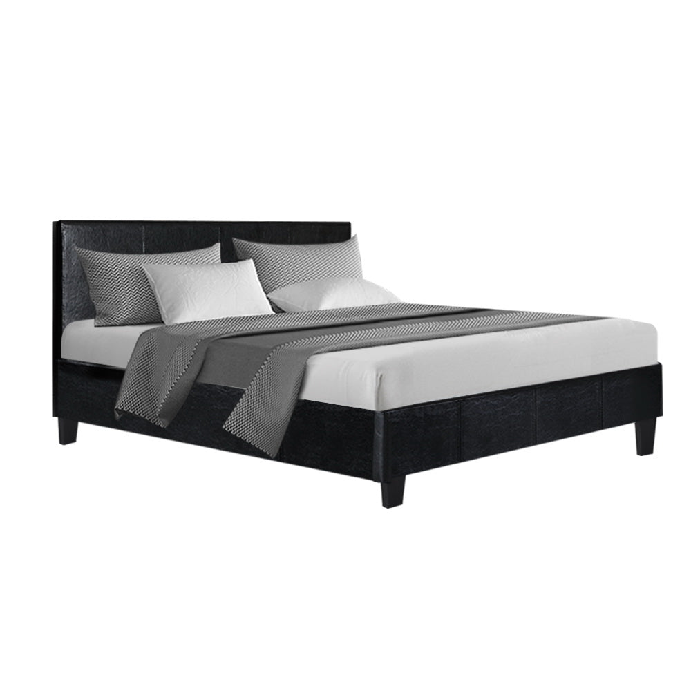 Artiss Neo Double Bed Frame in Black Leather - Full View