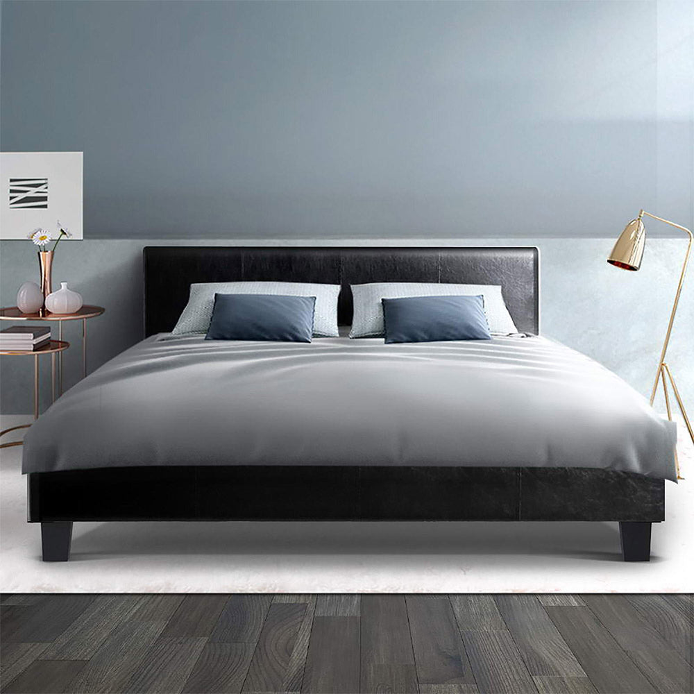 Buy Artiss Neo Double Bed - Black Leather Texture Detail
