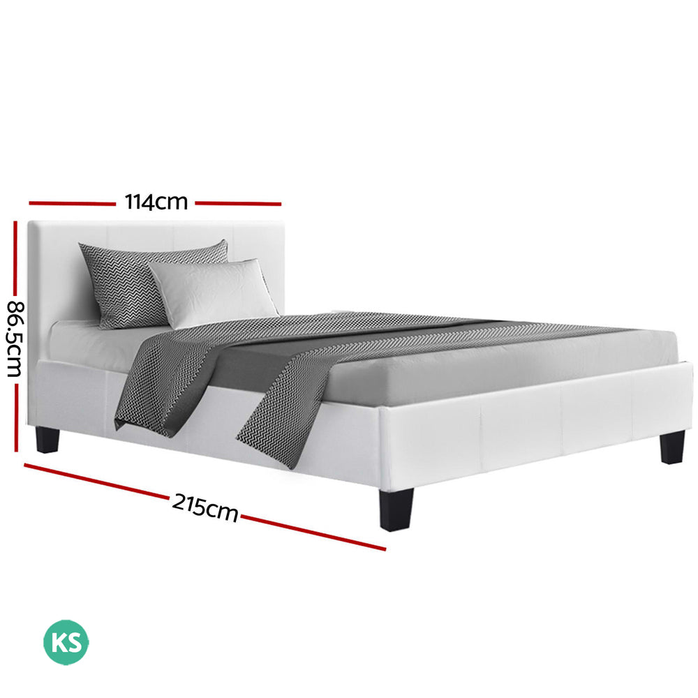 Detail of the White PU Leather on Neo King Single Bed Frame