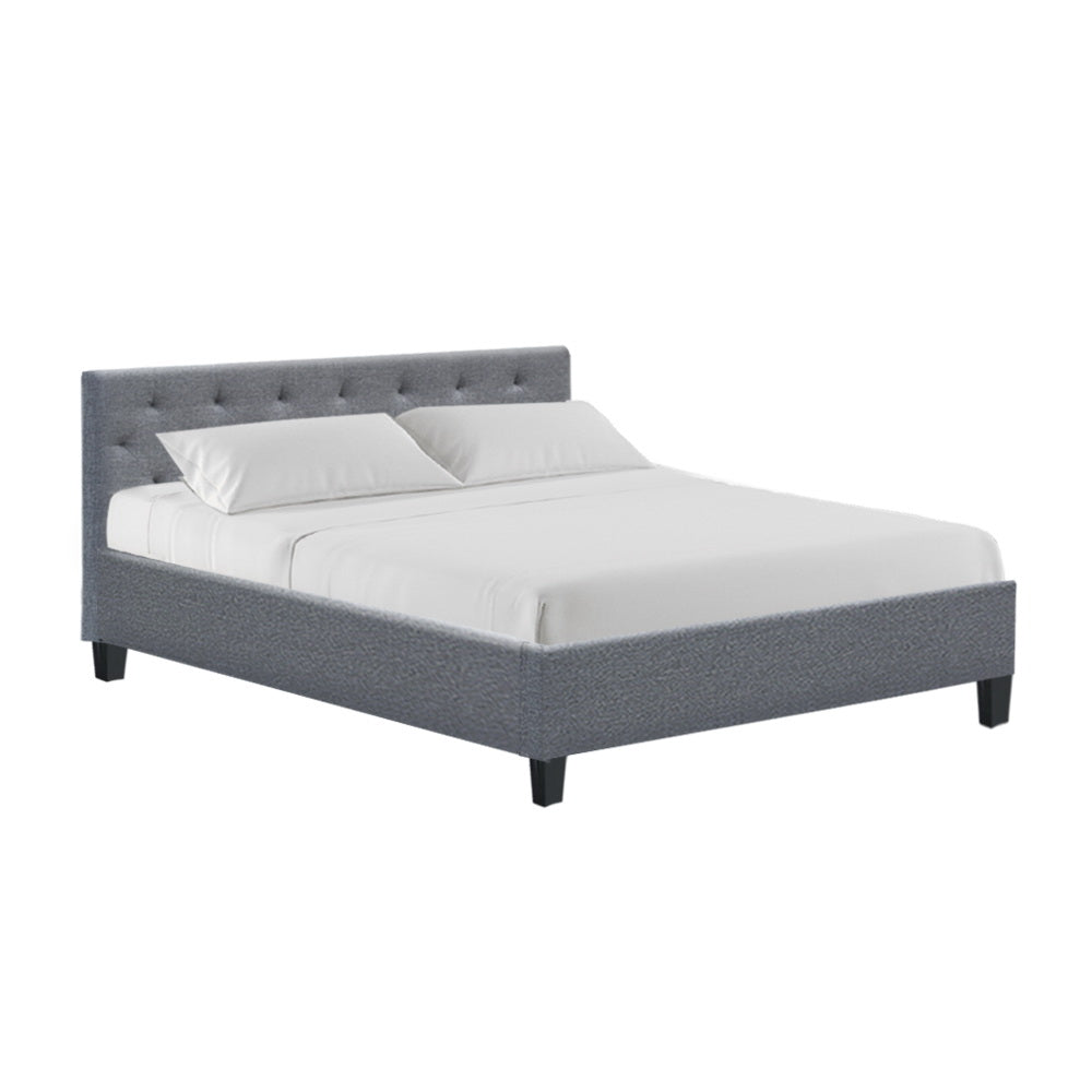 Artiss Vanke Queen Bed Frame - Grey Fabric Showcase