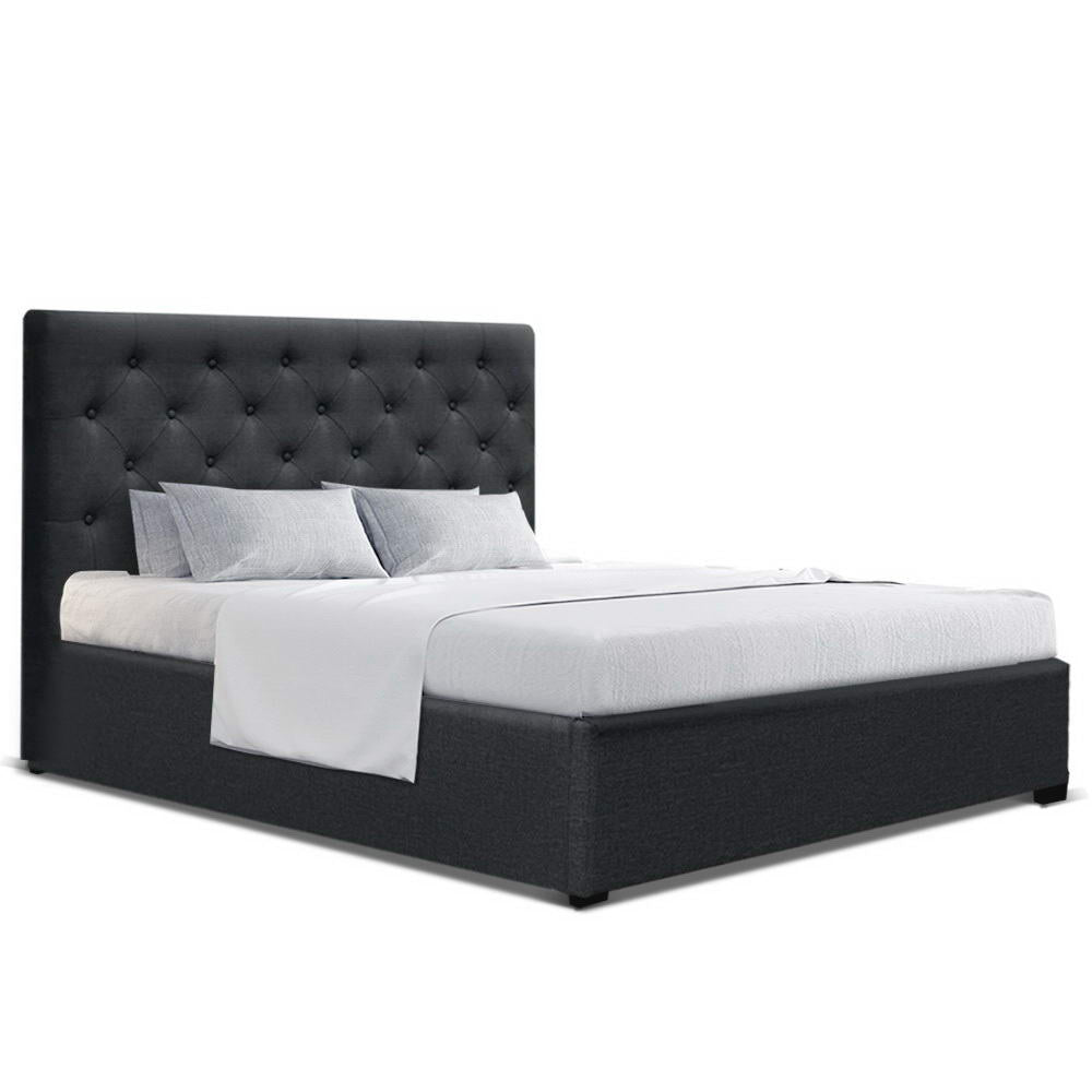 Artiss Bed Frame Double Size Gas Lift Base With Storage Fabric Charcoal Vila - Newstart Furniture