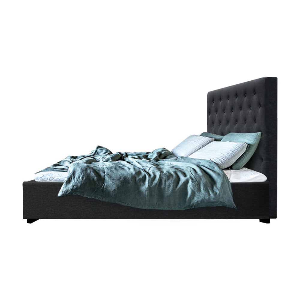 Artiss Bed Frame Double Size Gas Lift Base With Storage Fabric Charcoal Vila - Newstart Furniture