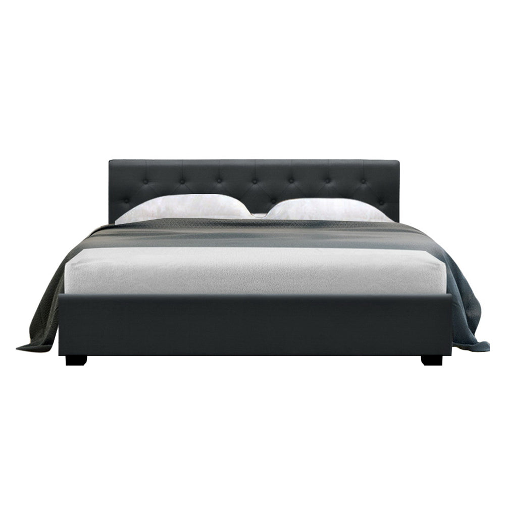 Artiss Vila Bed Frame Fabric Gas Lift Storage - Charcoal Queen - Newstart Furniture