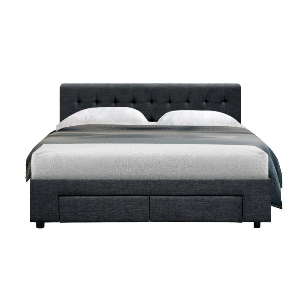 Artiss Avio Bed Frame Fabric Storage Drawers - Charcoal Double - Newstart Furniture