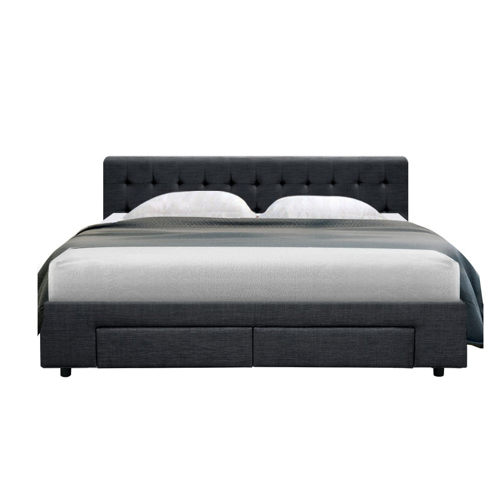 Artiss Avio Bed Frame Fabric Storage Drawers - Charcoal King - Newstart Furniture