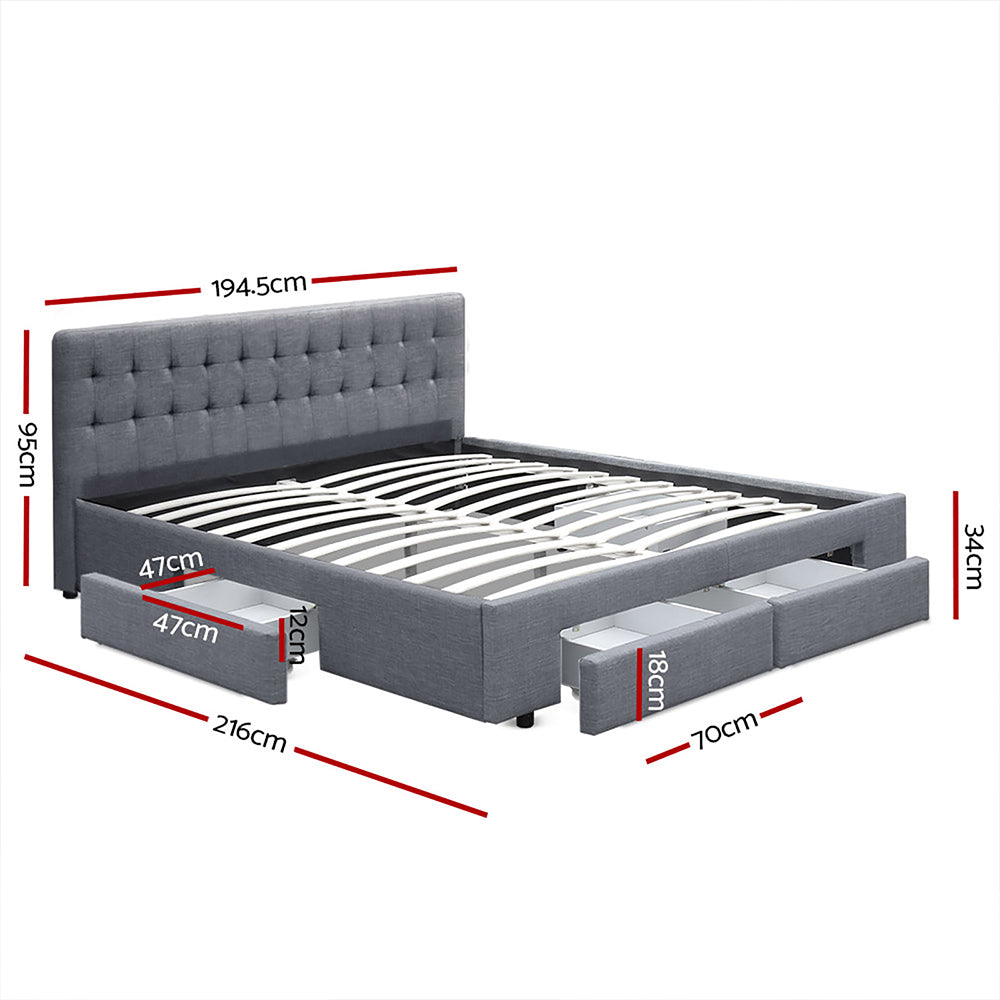 Artiss Avio Bed Frame Fabric Storage Drawers - Grey King - Newstart Furniture