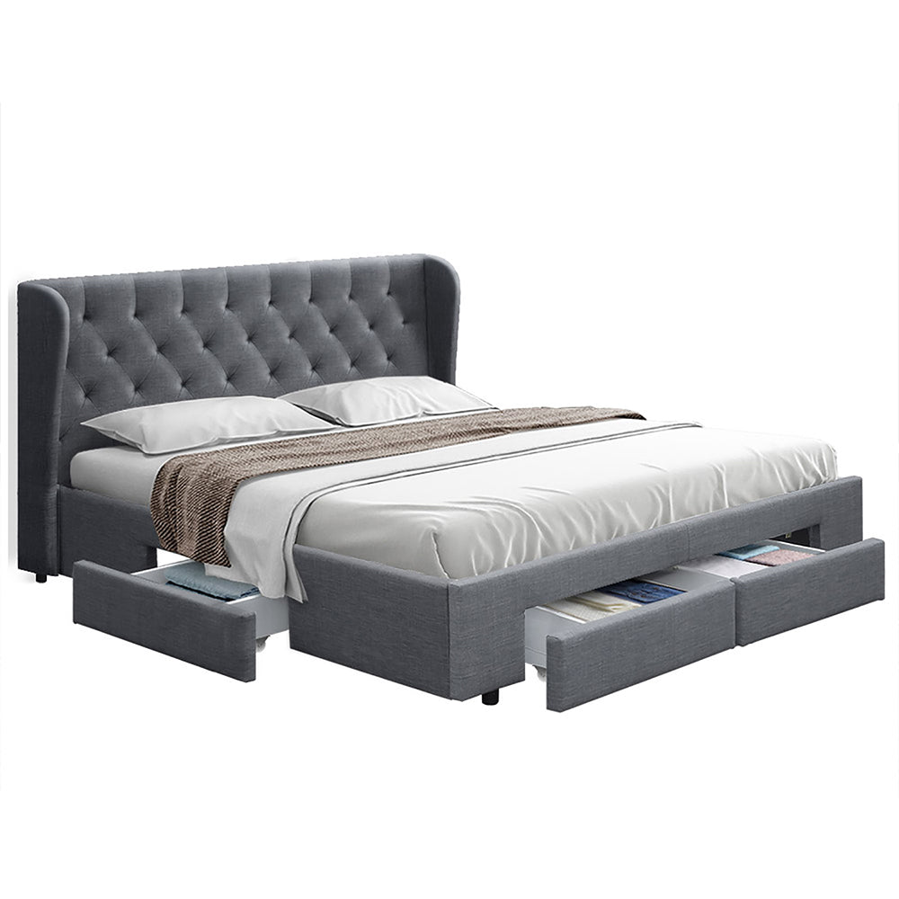 Artiss Bed Frame Queen Size Base With Storage Drawers Charcoal Fabric Mila Collection - Newstart Furniture