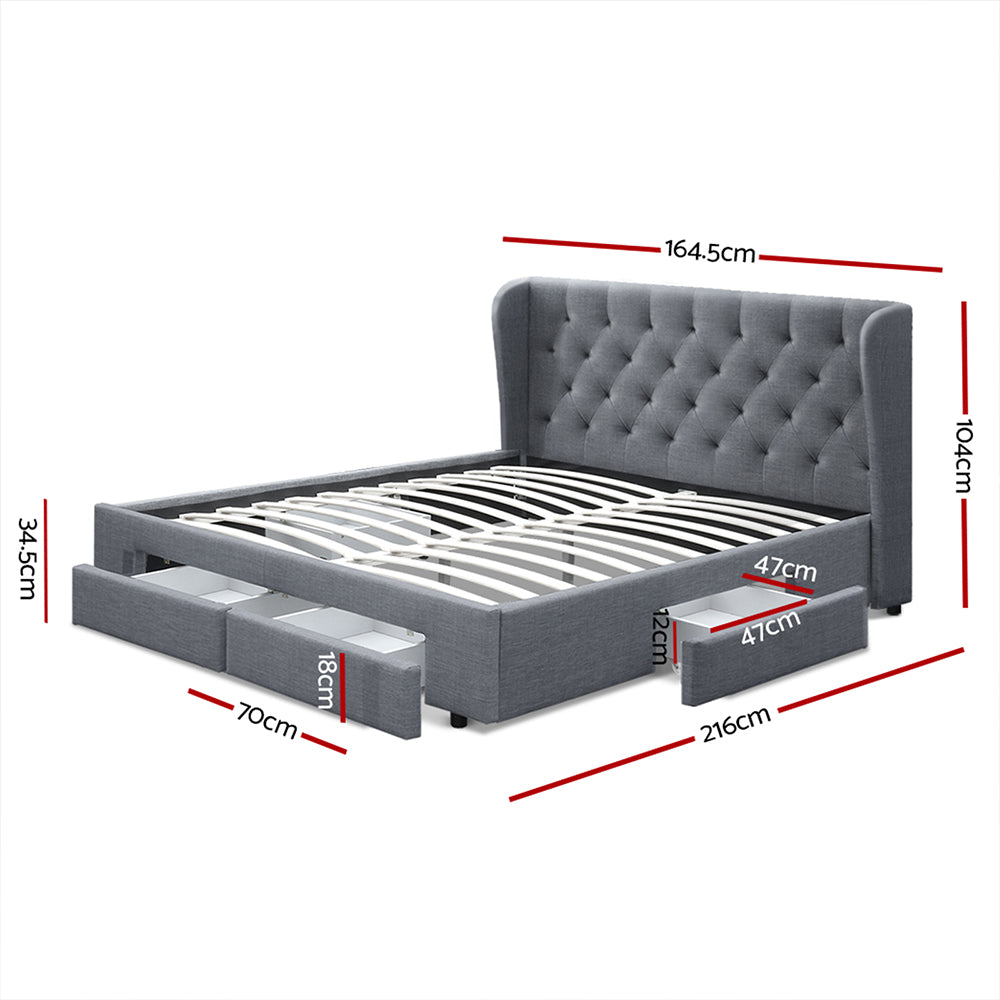 Artiss Bed Frame Queen Size Base With Storage Drawers Charcoal Fabric Mila Collection - Newstart Furniture