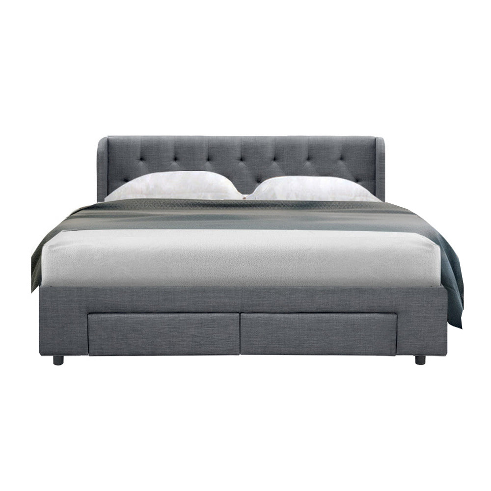 Artiss Bed Frame Queen Size Base With Storage Drawers Charcoal Fabric Mila Collection - Newstart Furniture