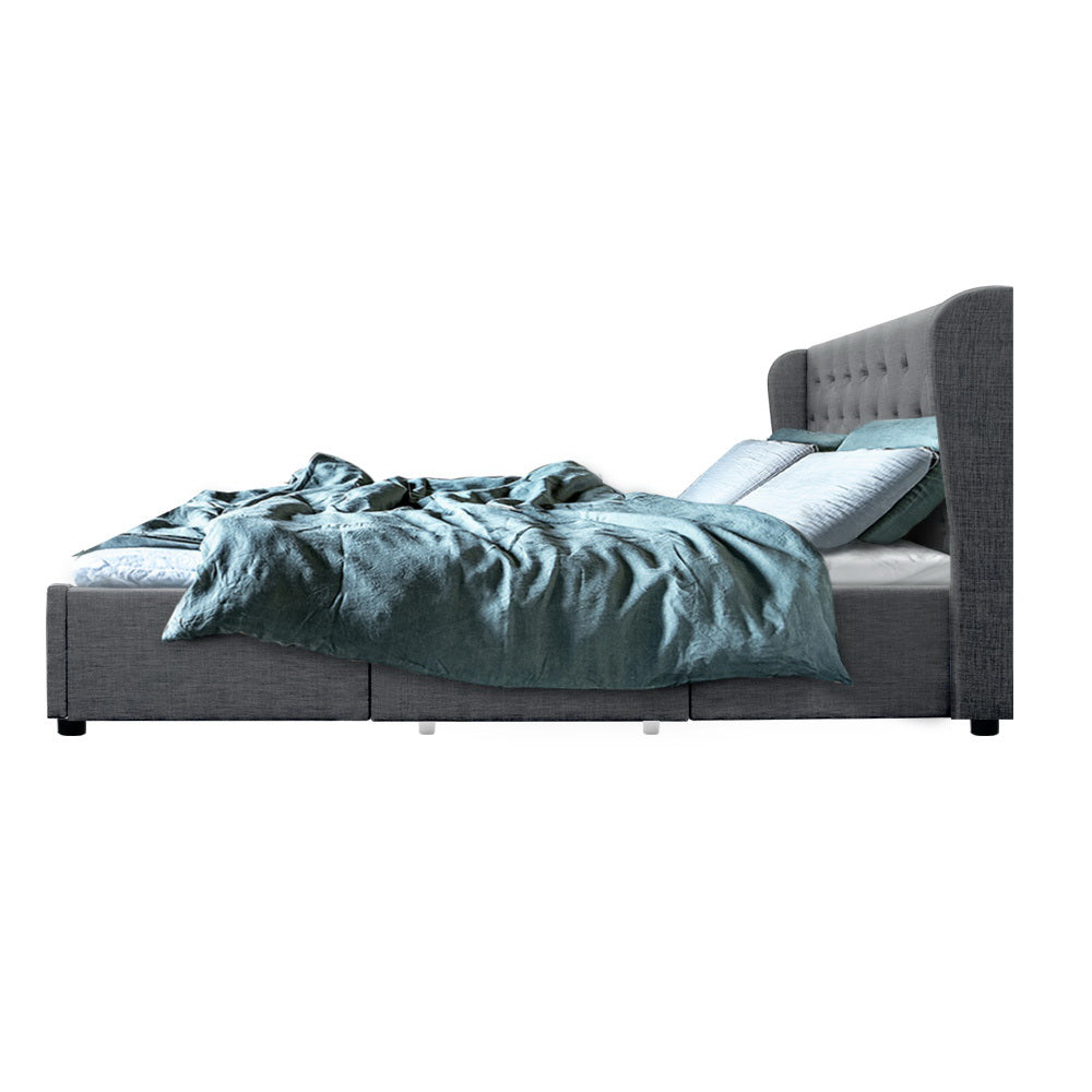 Artiss Bed Frame Queen Size Base With Storage Drawers Charcoal Fabric Mila Collection - Newstart Furniture