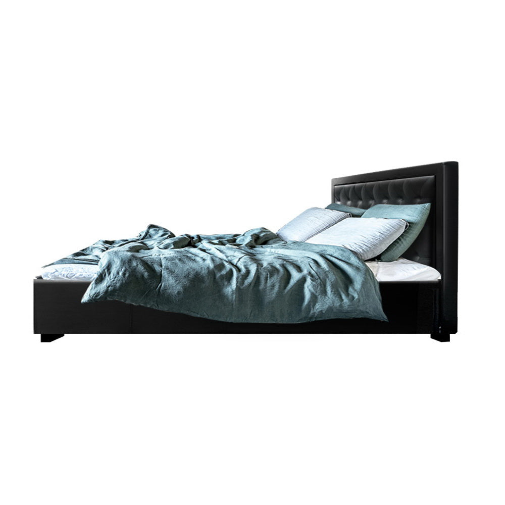 Artiss Tiyo Bed Frame PU Leather Gas Lift Storage - Black Queen - Newstart Furniture