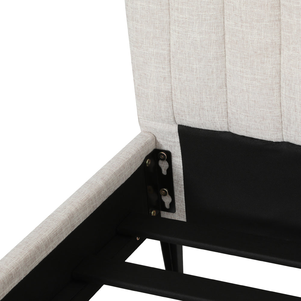 Artiss Bed Frame Queen Bed Base w Headboard Beige Fabric Wooden Slats Metal Legs - Newstart Furniture