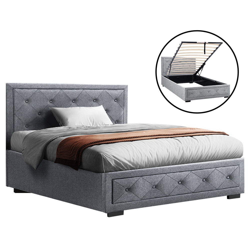 Artiss Bed Frame King Single Size Gas Lift Base With Storage Mattress Fabric - Newstart Furniture