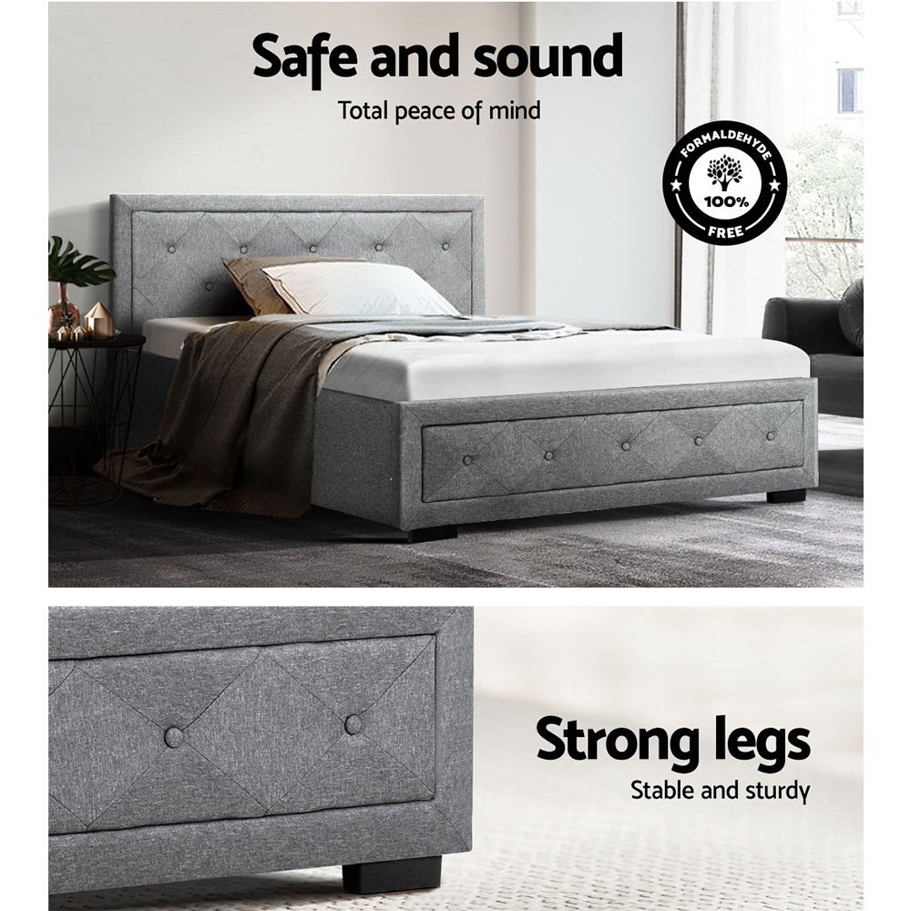 Artiss Bed Frame King Single Size Gas Lift Base With Storage Mattress Fabric - Newstart Furniture