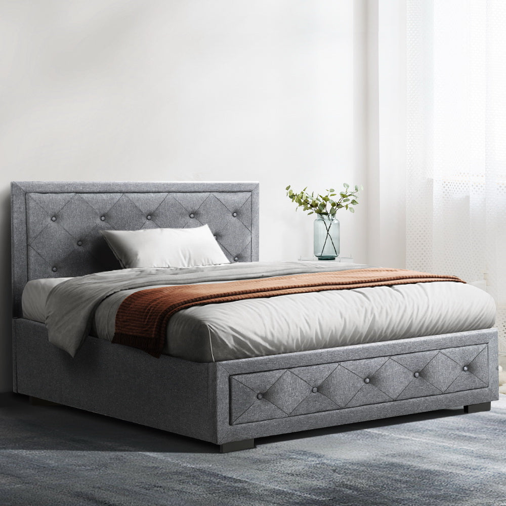 Artiss Bed Frame King Single Size Gas Lift Base With Storage Mattress Fabric - Newstart Furniture