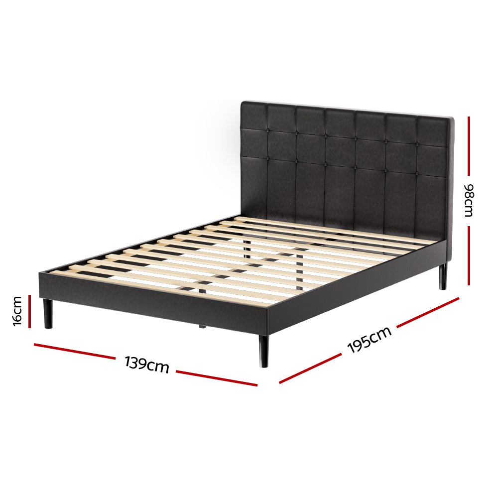 Artiss Bed Frame Double Bed Base w LED Lights Charge Ports Black Leather RAVI - Newstart Furniture