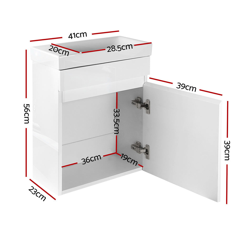 Cefito 400mm Bathroom Vanity Basin Cabinet Sink Storage Wall Hung Ceramic Basins Wall Mounted White - Newstart Furniture