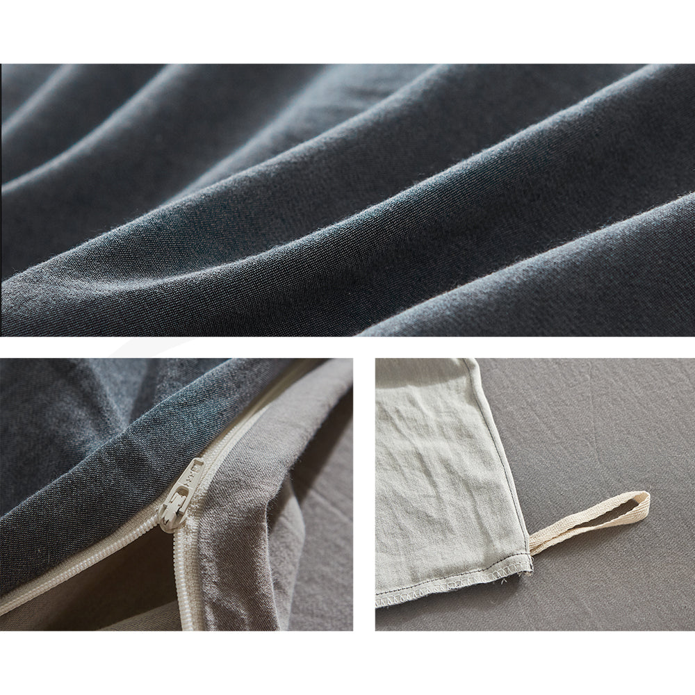 Cosy Club Quilt Cover Set Cotton Duvet Double Blue Dark Grey - Newstart Furniture