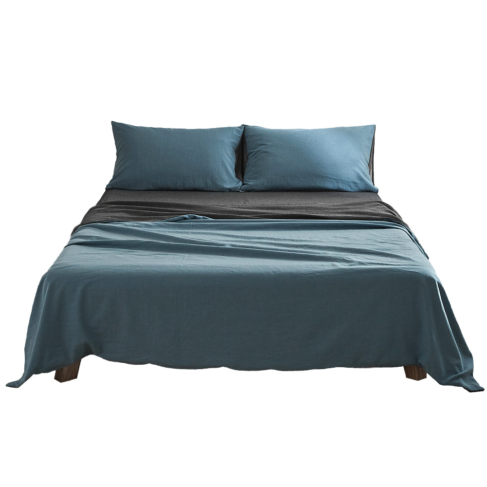 Cosy Club Sheet Set Cotton Sheets Double Blue Dark Blue - Newstart Furniture