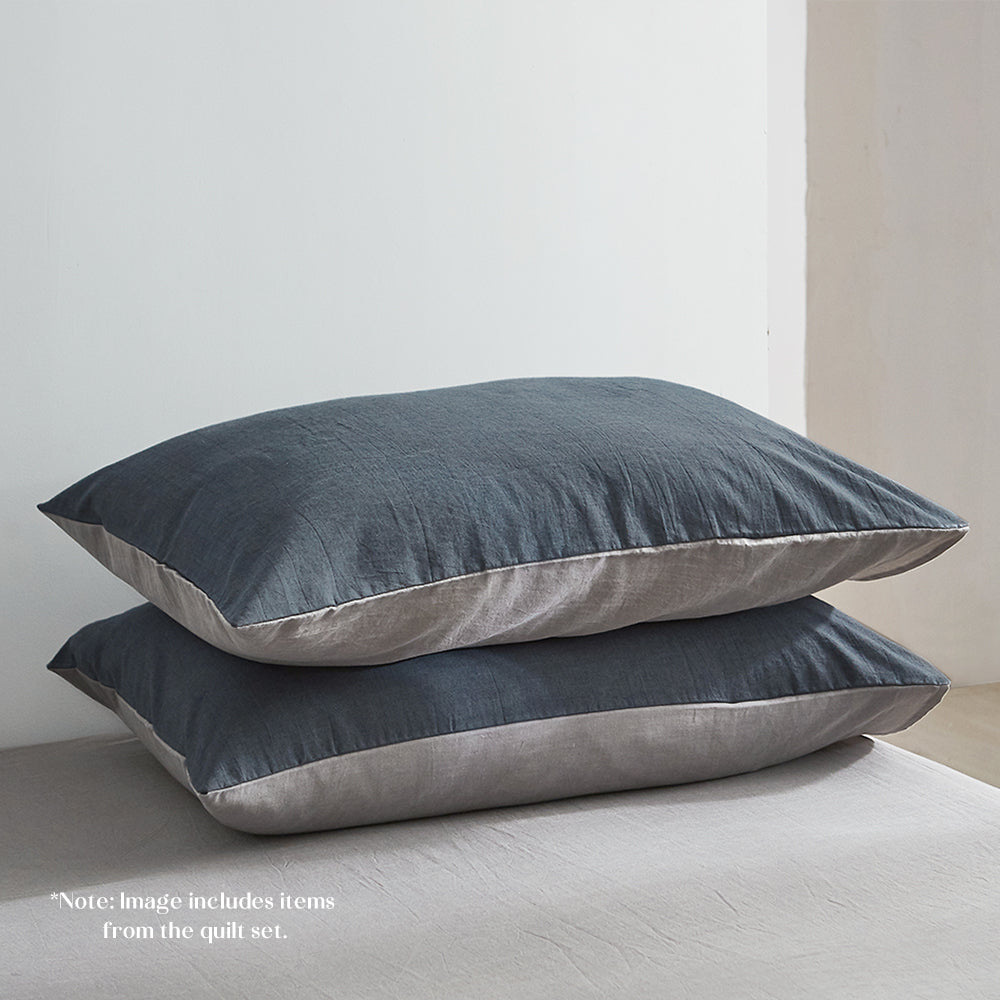 Cosy Club Sheet Set Cotton Sheets Double Dark Blue Grey - Newstart Furniture