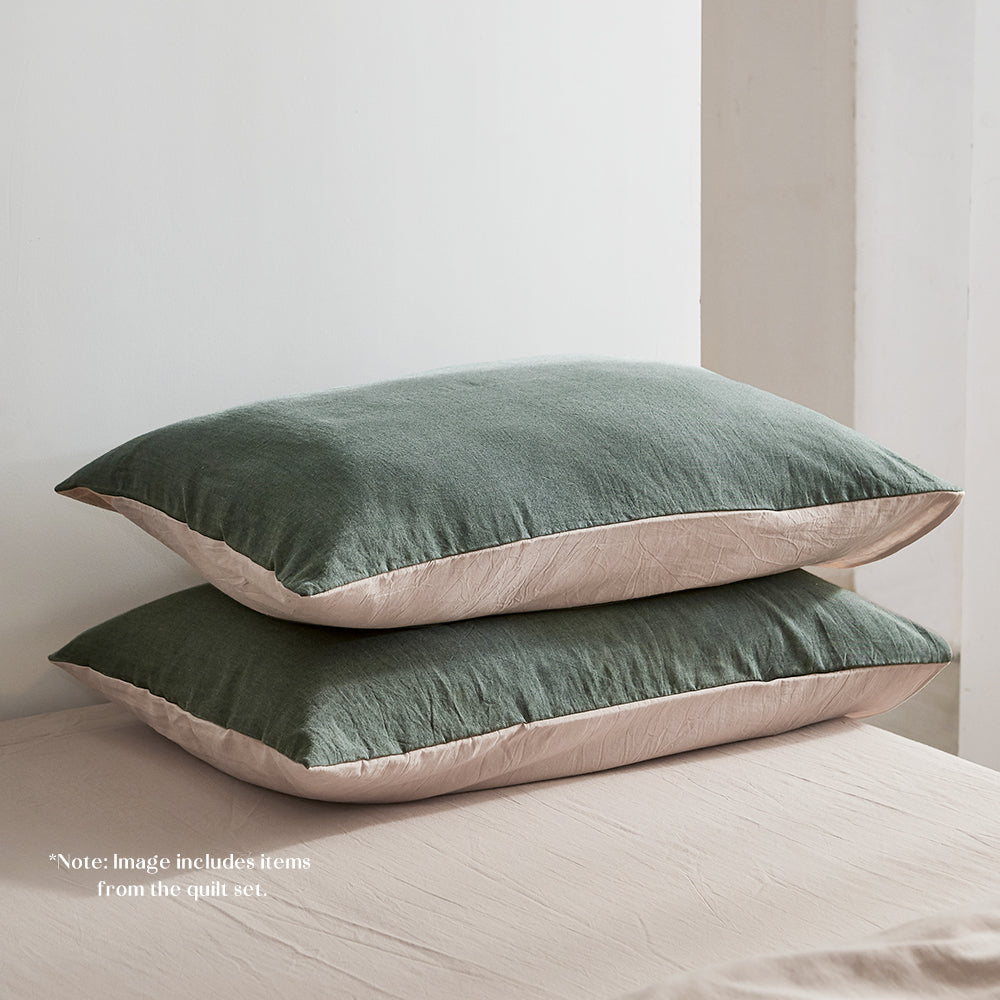 Cosy Club Sheet Set Cotton Sheets Double Green Beige - Newstart Furniture