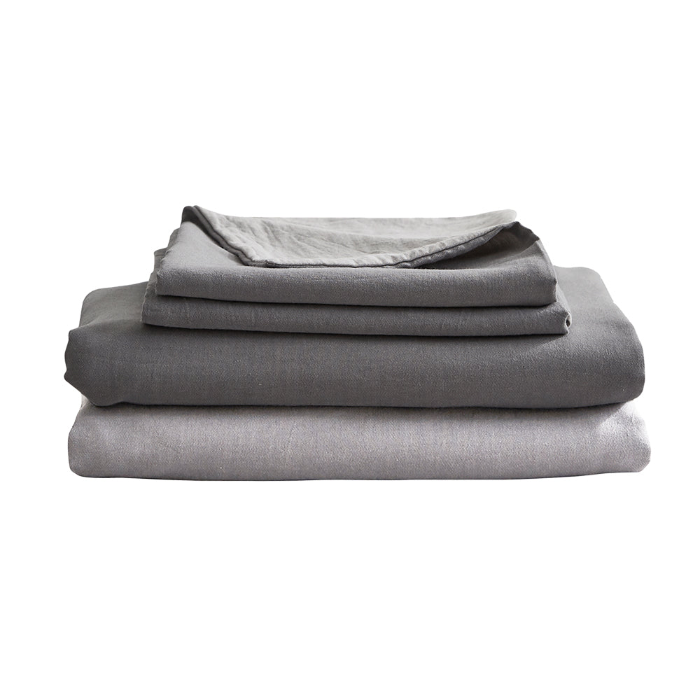 Cosy Club Washed Cotton Sheet Set Grey Double - Newstart Furniture