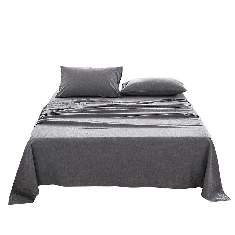 Cosy Club Washed Cotton Sheet Set Single Black - Newstart Furniture