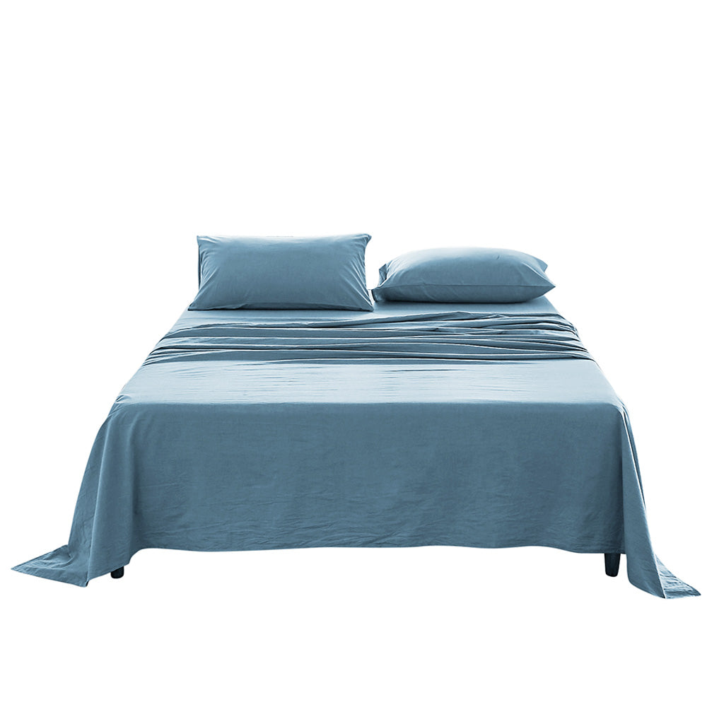 Cosy Club Washed Cotton Sheet Set Single Blue - Newstart Furniture