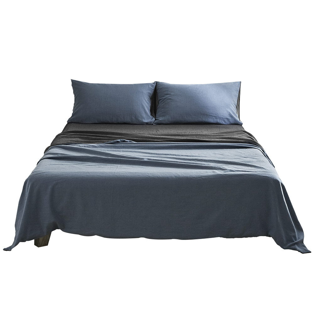 Cosy Club Cotton Bed Sheet Set - Navy Grey Single Size