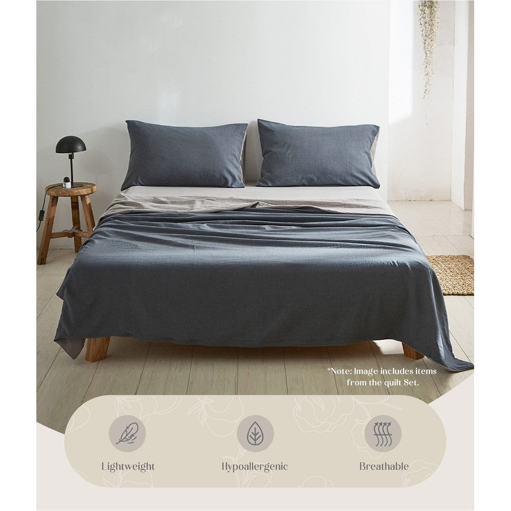 Cosy Club Cotton Bed Sheet Set - Navy Grey Single Size