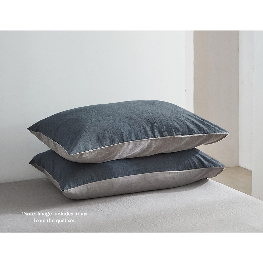 Cosy Club Cotton Bed Sheet Set - Navy Grey Single Size