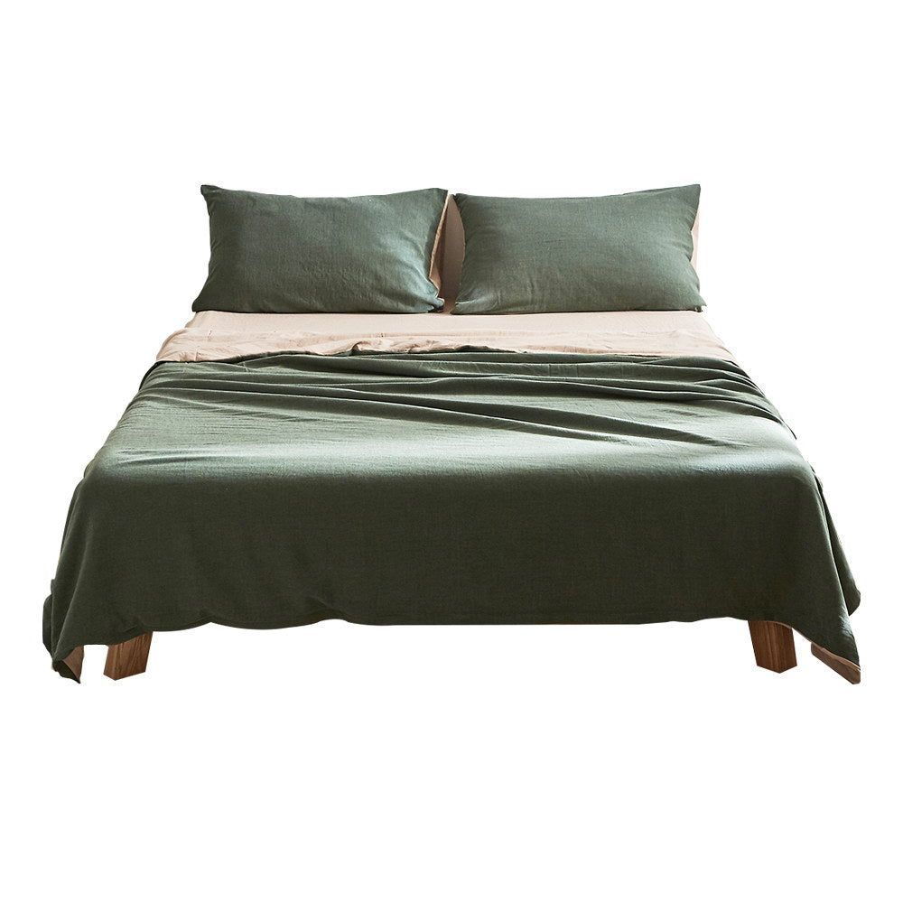 Cosy Club 100% Cotton Sheet Set - Green/Beige Single Bed