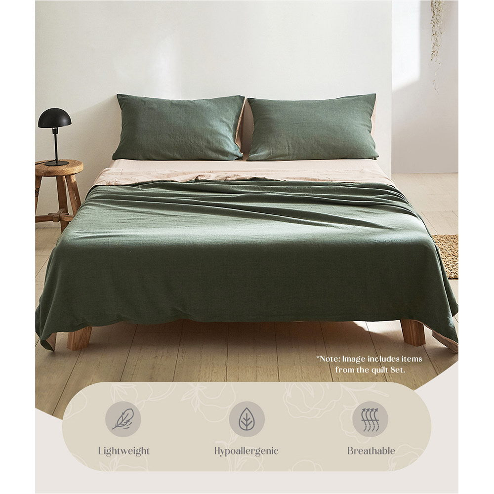 Cosy Club 100% Cotton Sheet Set - Green/Beige Single Bed