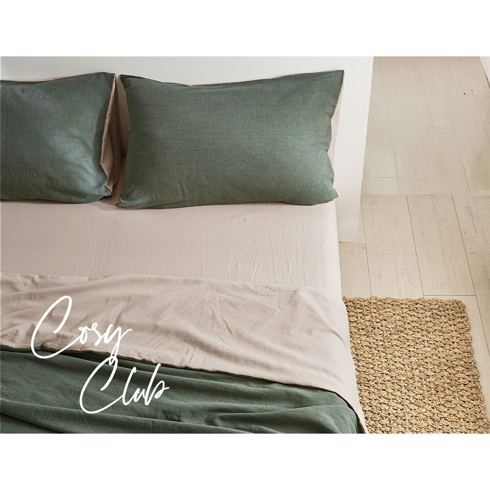 Cosy Club 100% Cotton Sheet Set - Green/Beige Single Bed