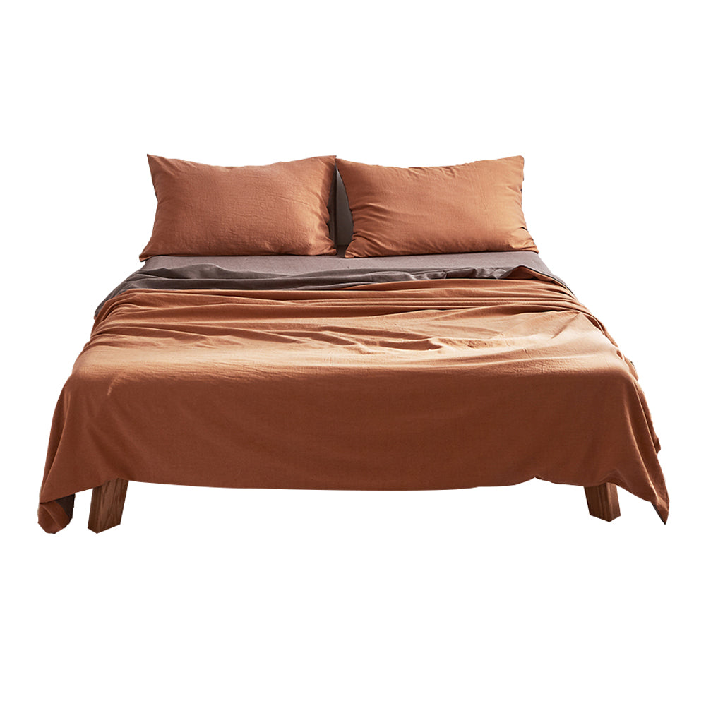 Cosy Club Cotton Bed Sheet Set - Orange Brown Single Size