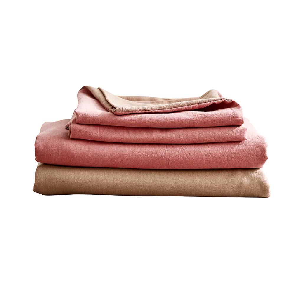 Cosy Club Washed Cotton Sheet Set Pink Brown Single - Newstart Furniture