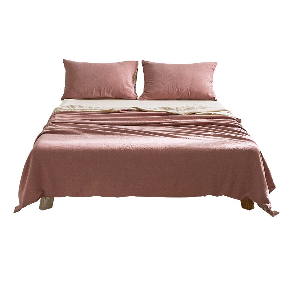 Cosy Club Cotton Bed Sheet Set - Single, Red/Beige, All-Season